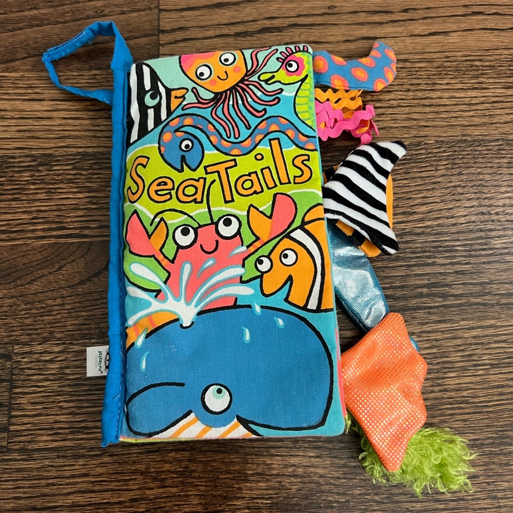 Jellycat Sea Tails Soft Book with Blue and Orange